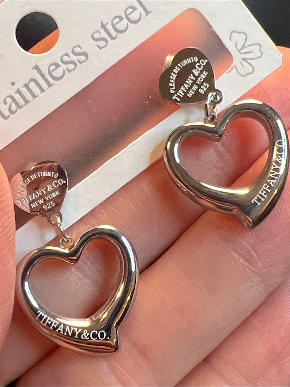 Stainless Steel Silver Open Heart Drop Earrings — Silver